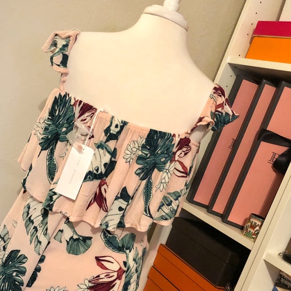 Blush Palm Print Off the Shoulder Romper - Picture 6 of 8